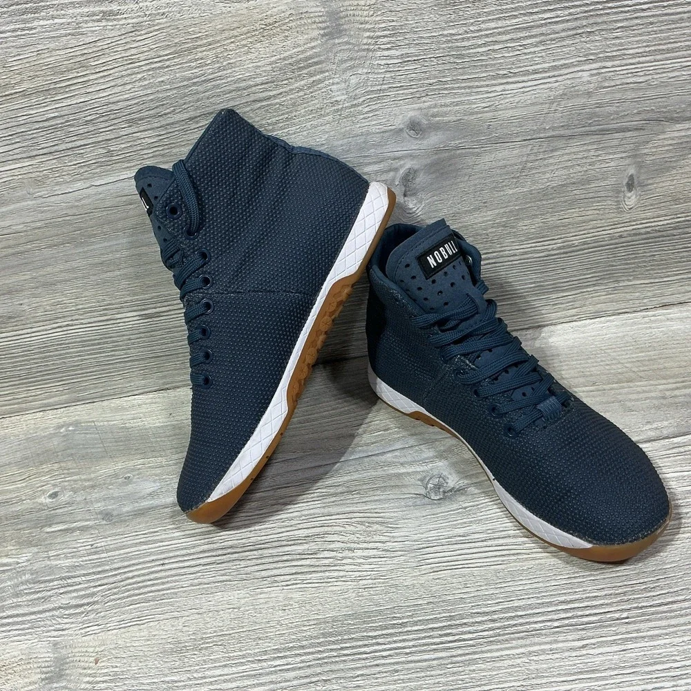 NOBULL High Top Trainer Shoes Mens Size 6.5 Womens 8 Navy Blue Gum Athletic